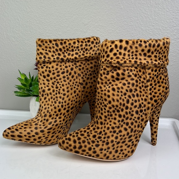 Loeffler Randall Calf Hair Cheetah Bootie Heel Pointed Toe 6/6.5 - Picture 2 of 12